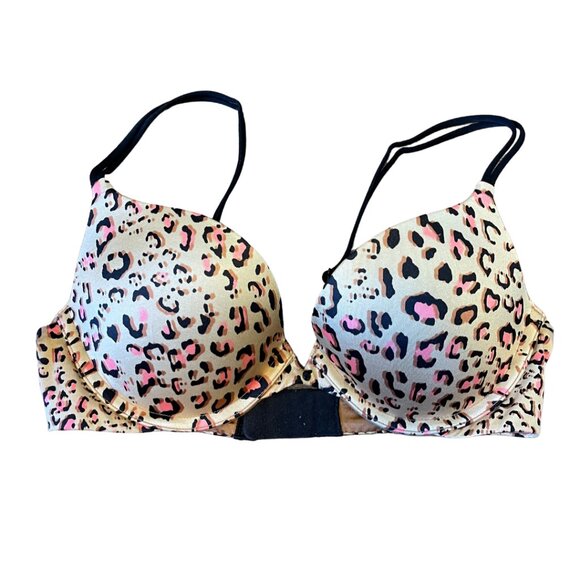VS Victoria Secret Very Sexy Push Up Bra | 32 C | Pink tan black animal print - Picture 1 of 4
